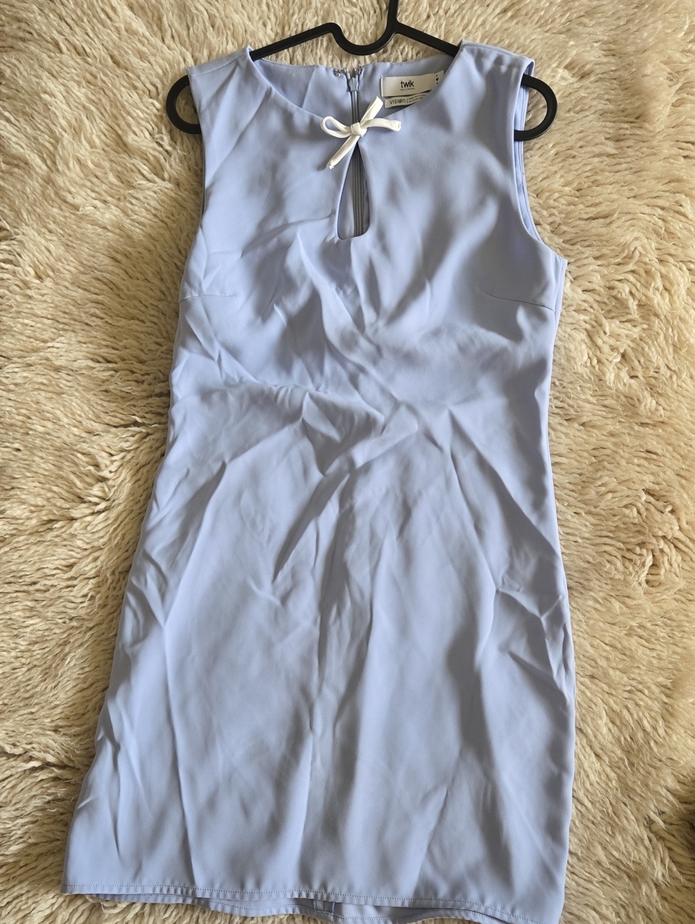 Pale Blue Sleeveless Shift Dress with Bow Accent Size S